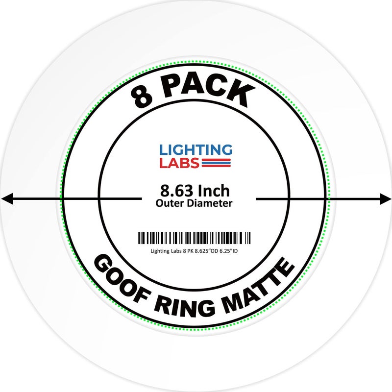 Lighting Labs 8 Pack Matte White Goof Trim Ring for 8" Inch Recessed Can Lighting Down Light, Outer Diameter 8.6 Inches, Inner Diameter 6.2 Inches - Image 1